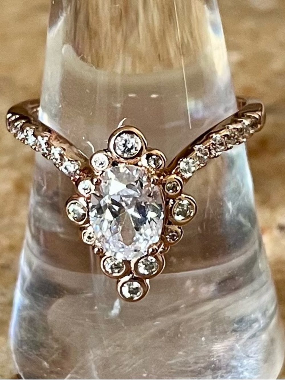 BP Retro RBP3382 Rose Gold Diamond CZ Oval Halo Ring with Pavé Accents